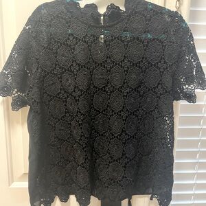 What To Wear Black Crochet Lace and Sheer Top - XL